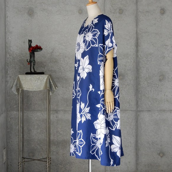 着物リメイク　竺仙　浴衣の夏ワンピース/Aライン    フリーサイズ 　大きめ　 4枚目の画像