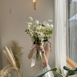 韓国ウェディングブーケ/ホワイトウェディング/造花ブーケ/ブートニア