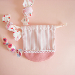 可愛い白うさぎのミニ巾着（ピンク） 2枚目の画像