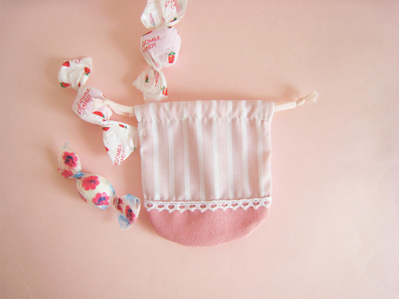 可愛い白うさぎのミニ巾着（ピンク） 2枚目の画像