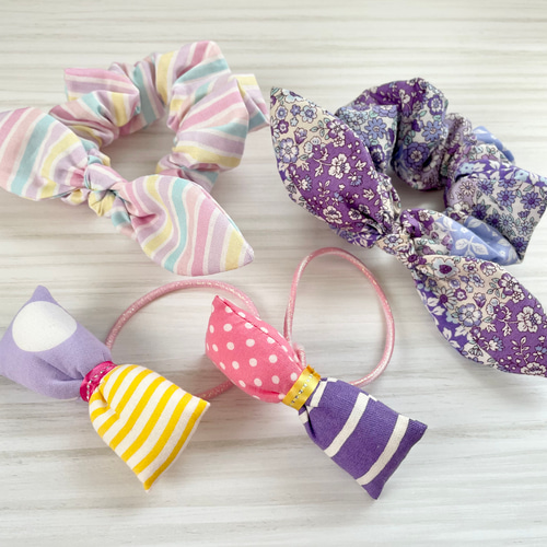 ナチュラル刺繍チュールヘアゴム♡紫 （リボンモチーフの