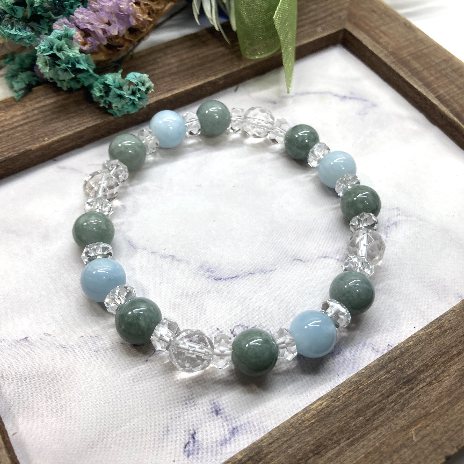 809s 天然石天使ホワイトガーデンルチルアクアマリンビルマ翡翠