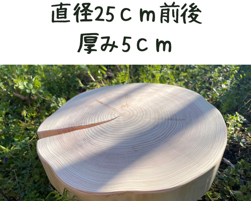 皮無し桧のスライス 円形 直径25〜30cm前後 厚み5cm 木材・板 切り株べ