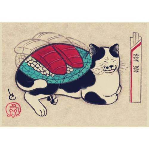 猫の絵 猫の絵 A3 入れ墨 猫 tatoo cat 絵 クラフト紙 猫画 猫グッズ 彫師