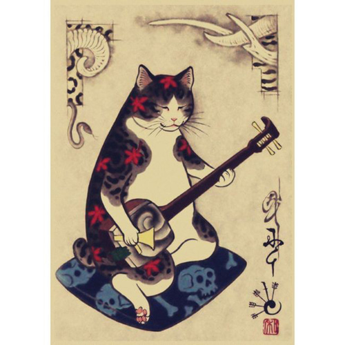 猫の絵 A3 入れ墨 猫 tatoo cat 絵 クラフト紙 猫画 猫グッズ 彫