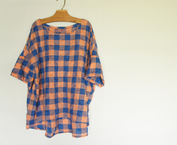 夏のブラウス オレンジブルーチェック ブラウス kstyle 通販 16249336