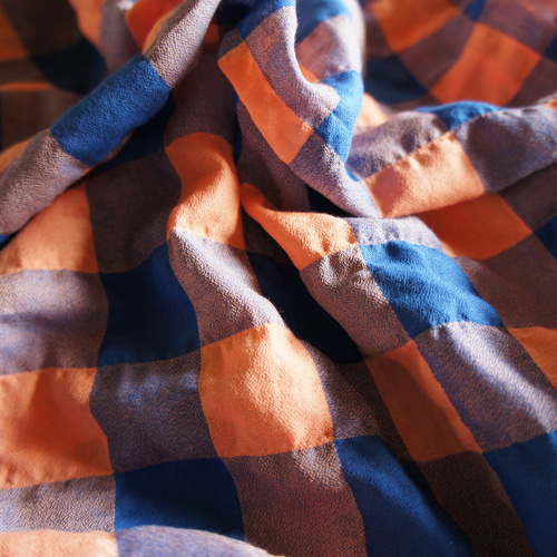 夏のブラウス オレンジブルーチェック ブラウス kstyle 通販 16249336