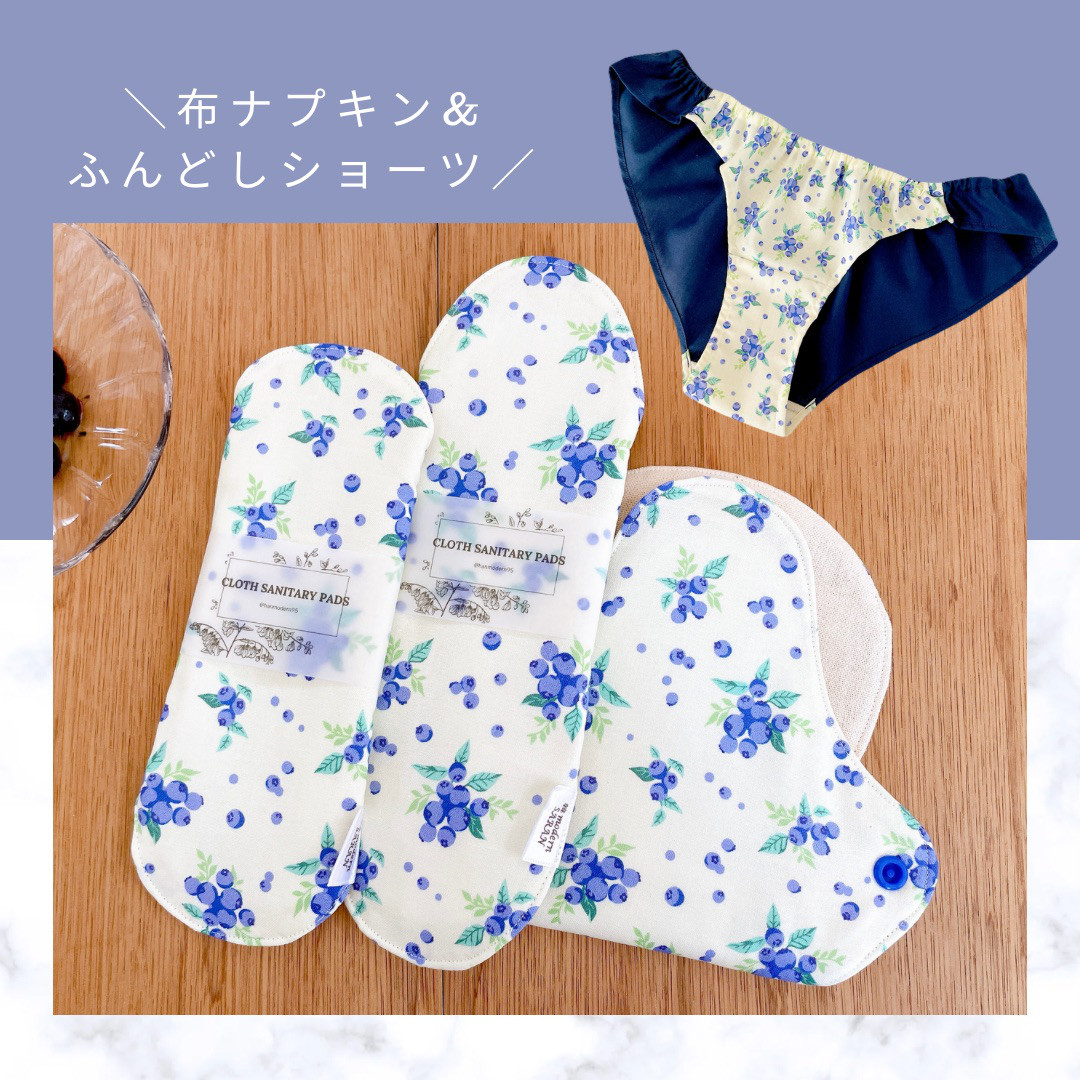 4枚セット 布ナプキン ふんどしショーツ S,M,Lサイズ オーガニックコットン 韓国生地 ブルーベリー 温活 妊活