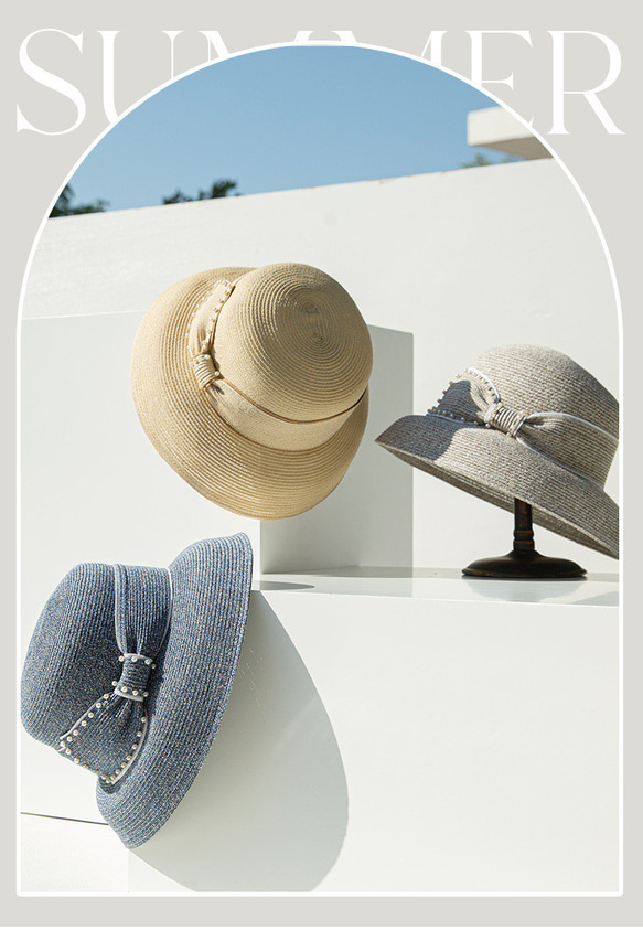 春と夏の女性の日焼け止め帽子麦わら帽子エレガントなヘップバーンスタイルの弓 1枚目の画像