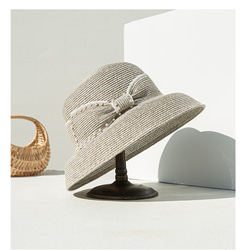 春と夏の女性の日焼け止め帽子麦わら帽子エレガントなヘップバーンスタイルの弓 5枚目の画像