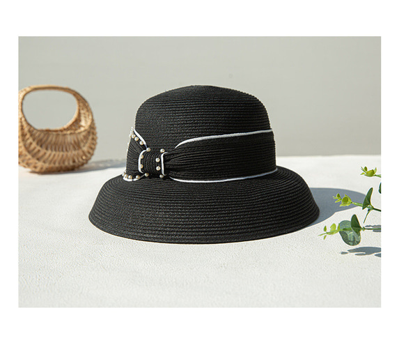 春と夏の女性の日焼け止め帽子麦わら帽子エレガントなヘップバーンスタイルの弓 13枚目の画像