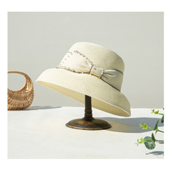 春と夏の女性の日焼け止め帽子麦わら帽子エレガントなヘップバーンスタイルの弓 3枚目の画像