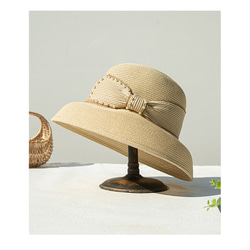 春と夏の女性の日焼け止め帽子麦わら帽子エレガントなヘップバーンスタイルの弓 16枚目の画像
