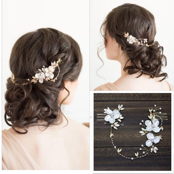 新入荷！ウェディング　結婚式　ヘアアクセサリー　前撮り　小枝 花ふ 1枚目の画像