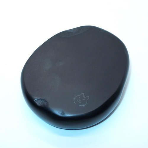 ふた付き硯 NO.0586 天然那智黒石製 ペン・筆記用具 猫印硯
