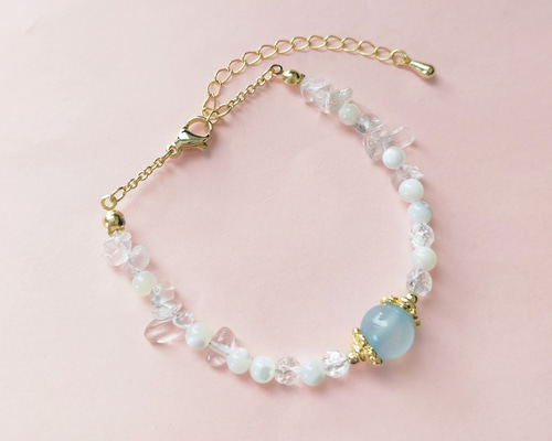 シーブルーカルセドニー・クラック水晶・マザーオブパールの華奢な