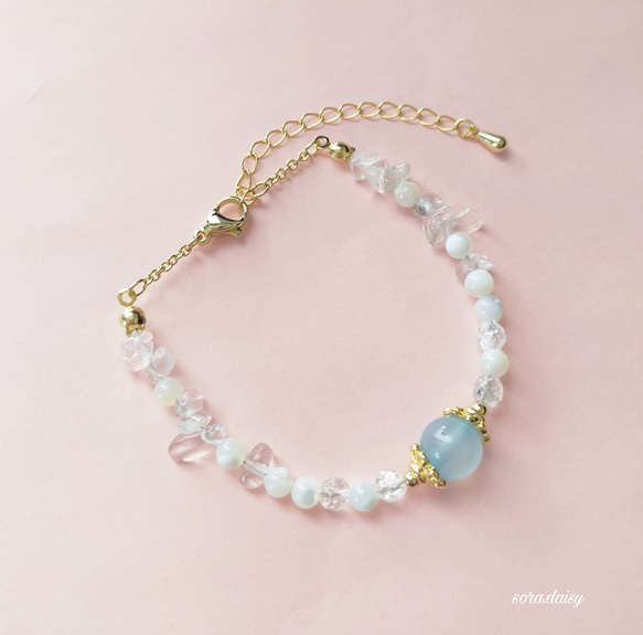 シーブルーカルセドニー・クラック水晶・マザーオブパールの華奢な