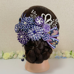 結婚式成人式卒業式・和装水引髪飾り・13点セット・紫紺 1枚目の画像