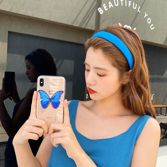 【在庫処分 限定セール￥399】韓国ファッション　シンプルカチューシャ　ブルー　ヘアアクセサリー　-2948 1枚目の画像