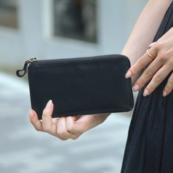 所作　黒いレザー長財布 折りたたみ式 本革 長財布 3つ折り長財布 サドルレザー シンプル レザーウォレット