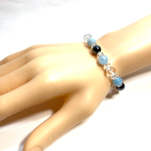 アクアマリン ヘマタイト 水晶 天然石 ブレスレット 8mm /パワー アクアマリン ヘマタイト 水晶 天然石 ブレスレット 8mm /パワー