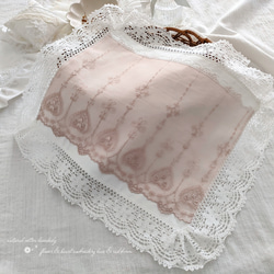 フランスアンティークドット＆フローラル柄コーネリー刺繍チュールレース大判ヴェール レッドブラウン 長方形 アンティーク調 刺繍チュールレース ドイリー