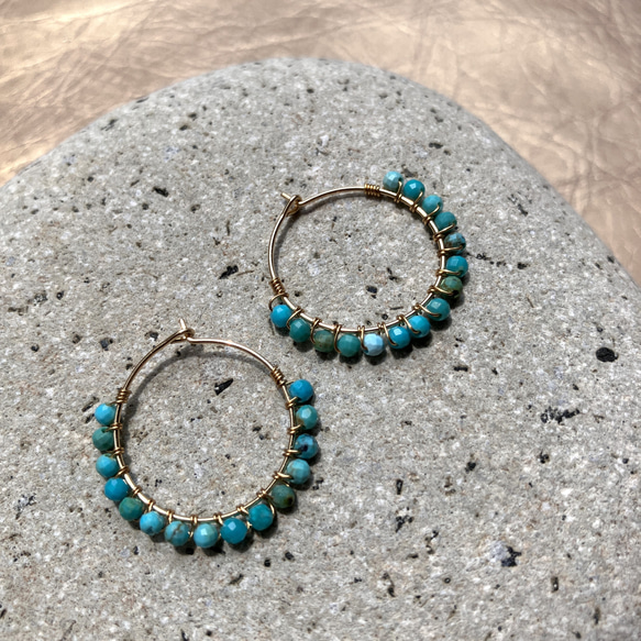 Turquoise/ Phosphosiderite – ターコイズ/フォスフォシデライト フープピアス 4枚目の画像