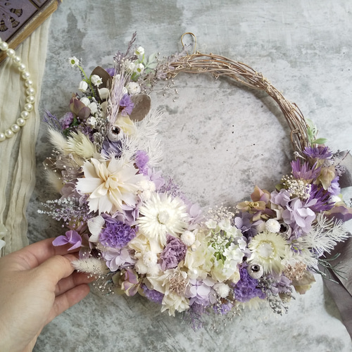 mist purple＞＊フラワーリース＊ハーフリース＊三日月リース