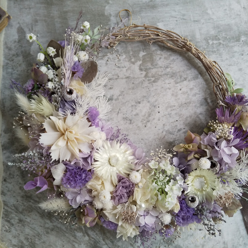 mist purple＞＊フラワーリース＊ハーフリース＊三日月リース