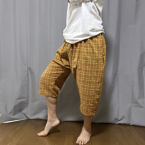 着物リメイク＊サルエルパンツ＊クロップド ハーフパンツ