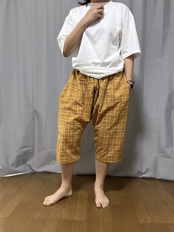 着物リメイク＊サルエルパンツ＊クロップド ハーフパンツ