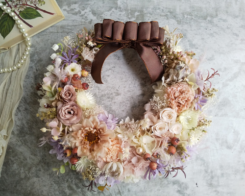 élégante＞＊ハーフムーンリース＊三日月リース＊フラワーリース