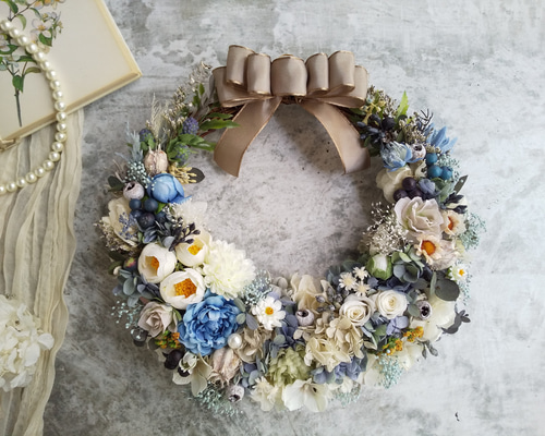 botanique bleue＞＊ハーフリース＊三日月リース＊フラワー