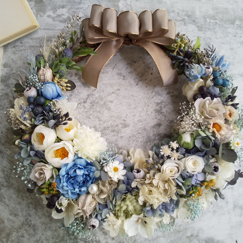 botanique bleue＞＊ハーフリース＊三日月リース＊フラワー