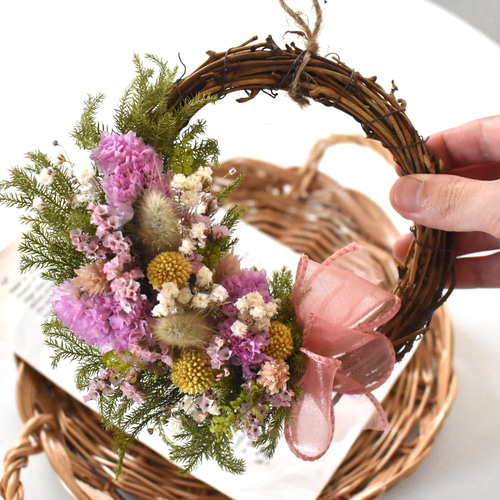 選べるミニリース／プレゼント／ドライフラワー リース 花と生活ivory