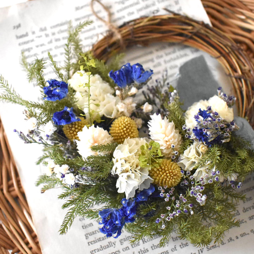 ドライフラワーのミニリース white カウベル付き 【25407】 選べるミニ