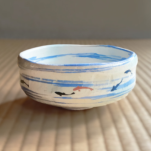 楽入印◇「清流」馬盥（ばだい）茶碗◇楽焼 茶道具 手描き 夏 茶碗 