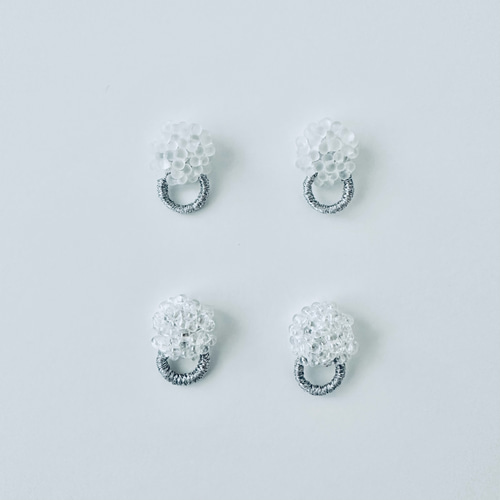つぶつぶフロストガラスビーズ刺繍とフープイヤリング /ピアス【受注 