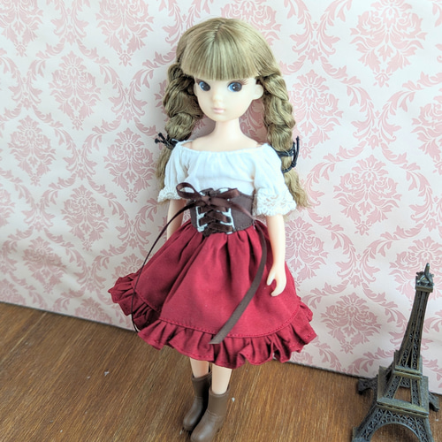916【復刻版初代リカちゃん】赤の編み上げレースのスカート※リカちゃん