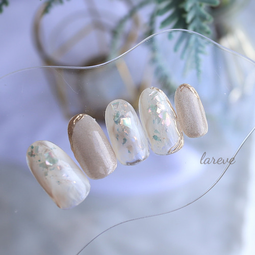 マーブルネイル／ニュアンスネイル／マグネットネイル／グレージュ  