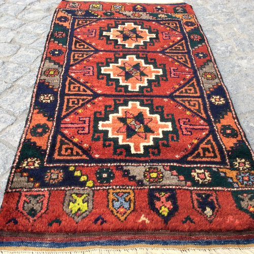 トルコ手織り絨毯 | 手織りトルコ絨毯 111x57cm アンティーク ラグ