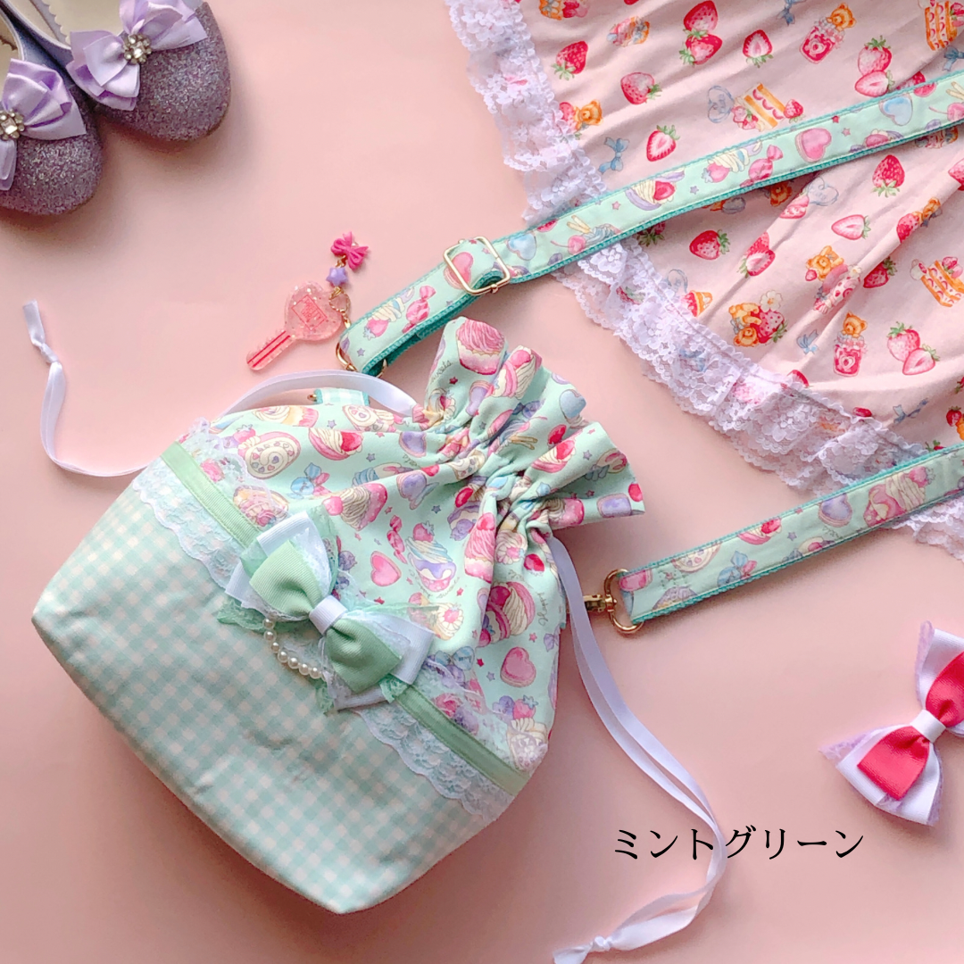 可愛いパネルの巾着バッグ 巾着ポシェット