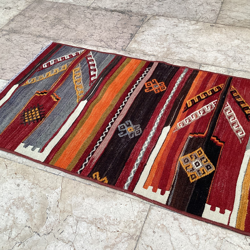 オールドキリム トルコ 手織り ヴィンテージ ラグ 86x55cm カーペット 