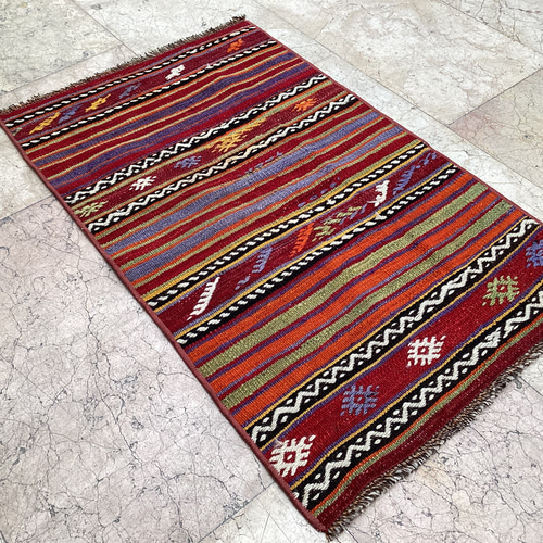 オールドキリム トルコ 手織り ヴィンテージ ラグ 90x55cm カーペット 