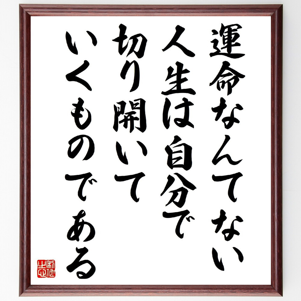 名言「運命なんてない、人生は自分で切り開いていくものである」手書き書道色紙額／受注後の毛筆直筆（V5243）