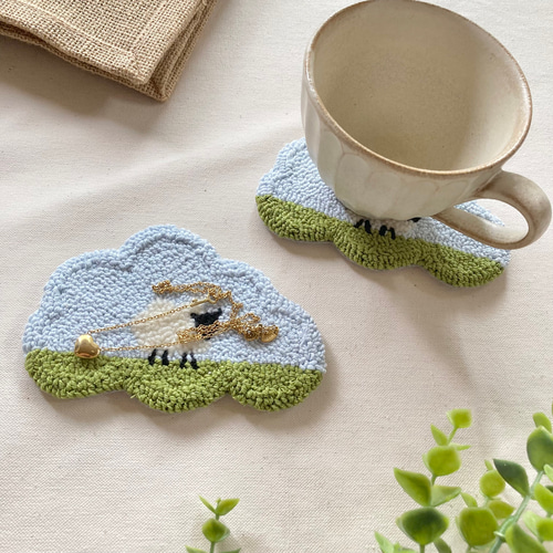 送料込み】ひつじ コースター アクセサリートレイ ミニマット もこもこ