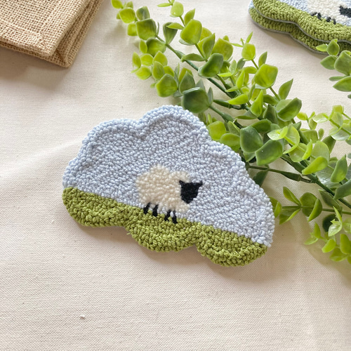 送料込み】ひつじ コースター アクセサリートレイ ミニマット もこもこ