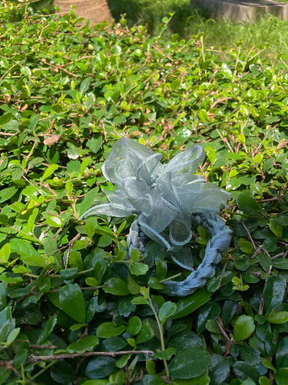 深湖水綠色 花 髮圈 髮飾 手腕花 第4張的照片