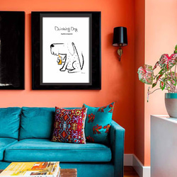 オレンジを飲む犬　イラスト　ポスター　A4 A3 A2 A1　アートポスター　結婚祝い　新築祝い　1626 2枚目の画像