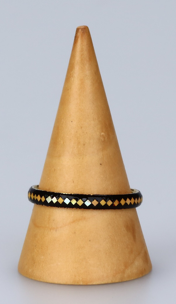 螺鈿市松模様黄一連漆黒塗りステンレスリング004